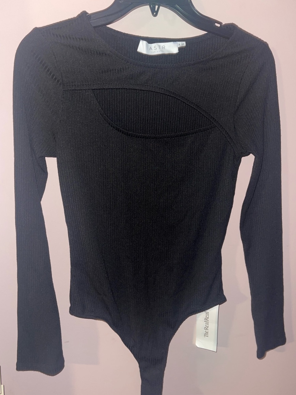 Astr Black Ribbed Long-Sleeve Cutout Bodysuit